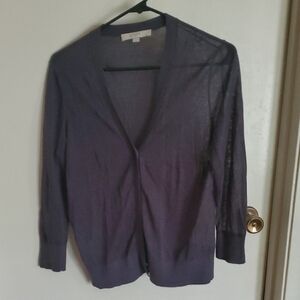 LOFT Grey Cardigan Sweater Lightweight Knit